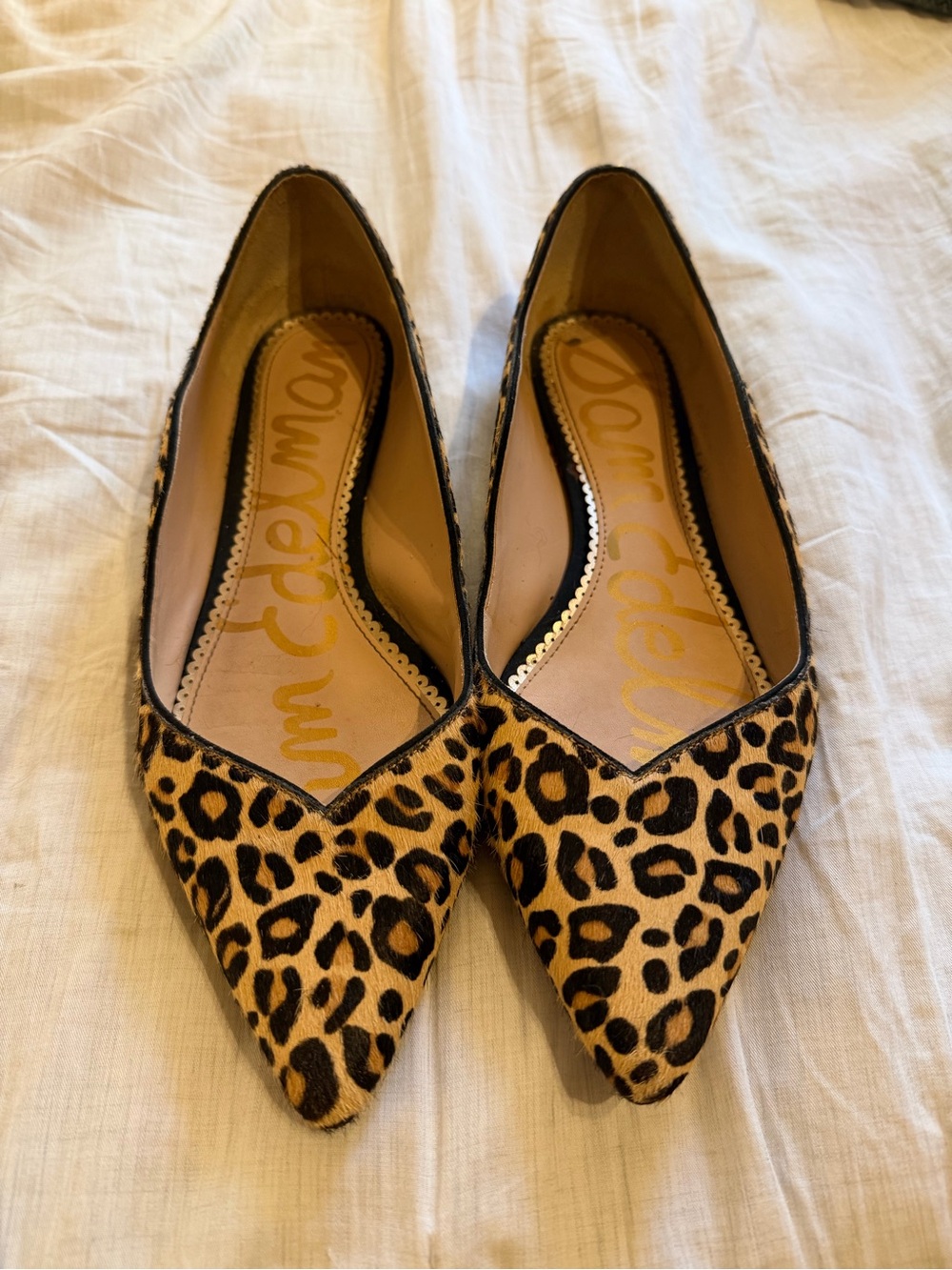 Sam Edelman Leopard Print Pointed Flats - Tan & Black